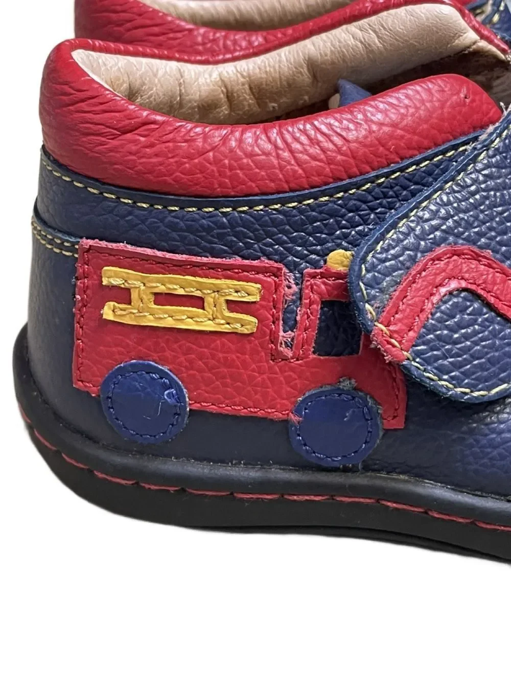 Kids Navy and Red Leather Slip-On Shoes